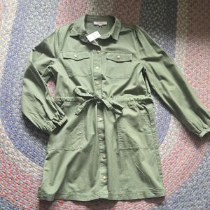 LOFT Olive Green Collared Shirt Dress